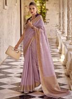 Linen Light Pink Casual Wear Zari Work Saree